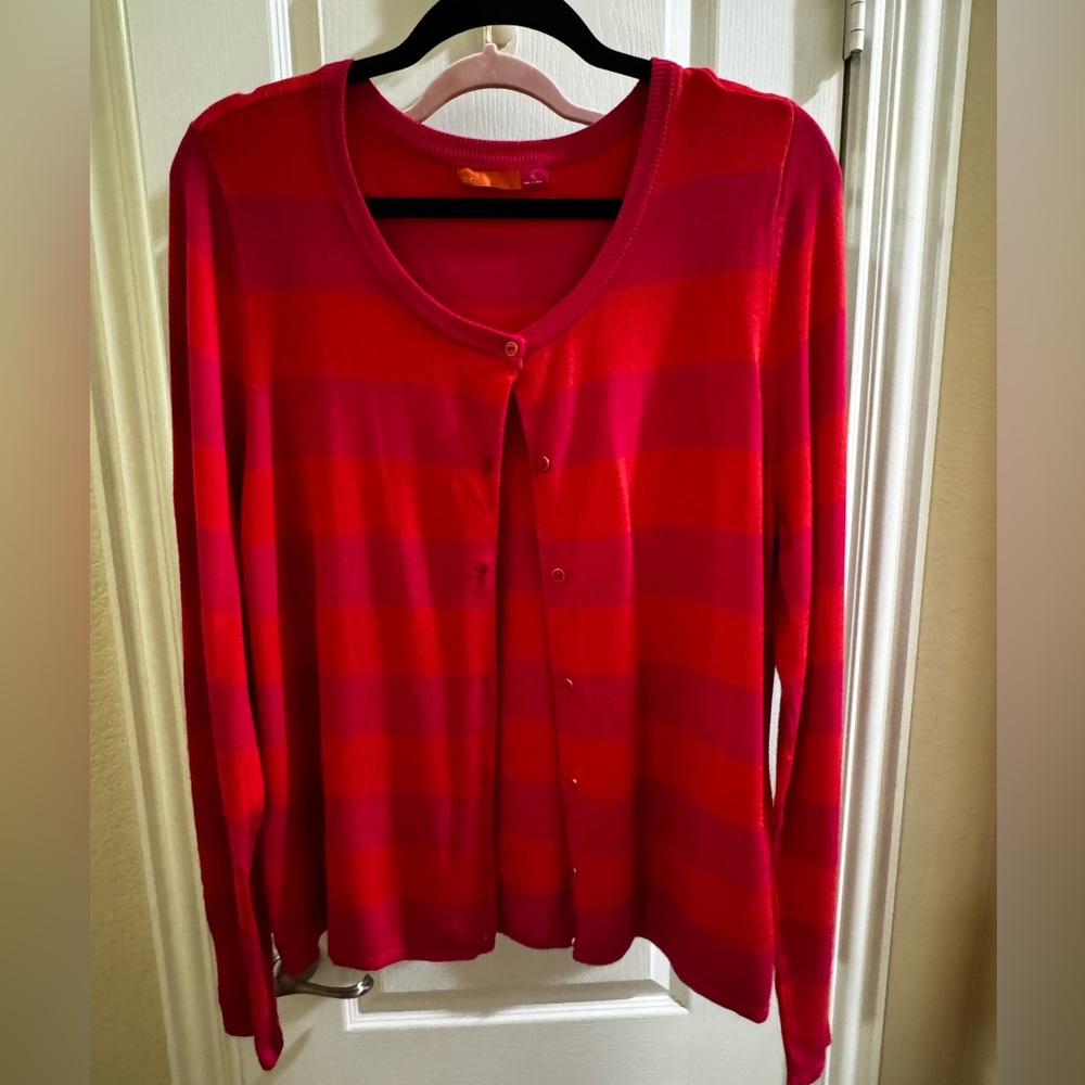 Striped Red and Pink Women's Cardigan - Picture 1 of 3